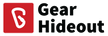 A red square with a white carabiner icon next to the bold black text "Gear Hideout" on a light background.
